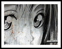 Metallic Anime Girl Eyes 2 Black And White - Framed Print