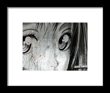 Metallic Anime Girl Eyes 2 Black And White - Framed Print