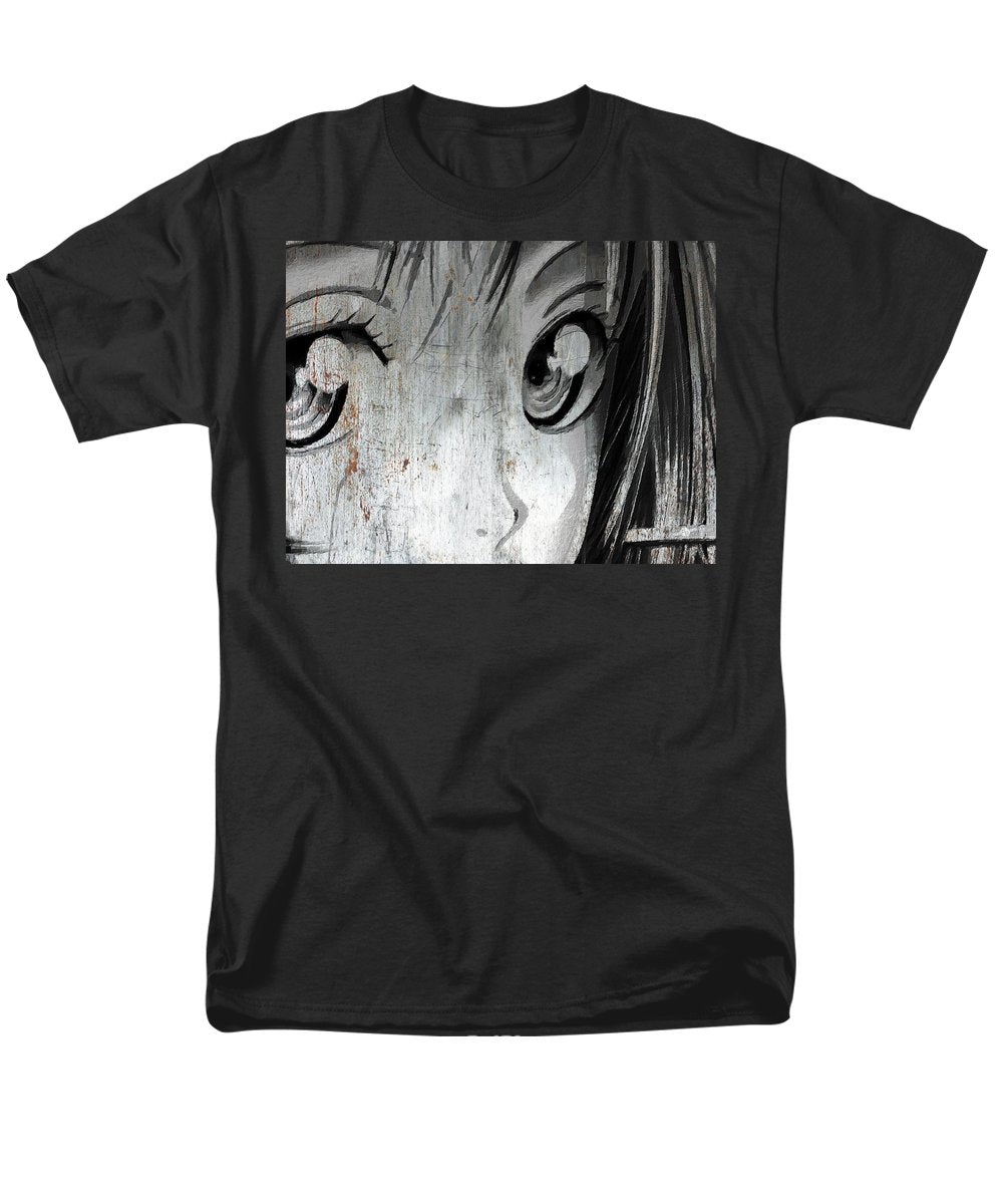 Metallic Anime Girl Eyes 2 Black And White - Men's T-Shirt  (Regular Fit)
