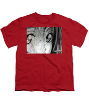 Metallic Anime Girl Eyes 2 Black And White - Youth T-Shirt