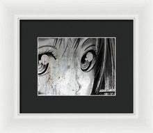 Metallic Anime Girl Eyes 2 Black And White - Framed Print