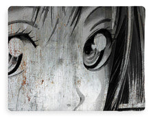 Metallic Anime Girl Eyes 2 Black And White - Blanket