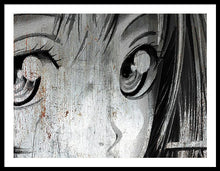 Metallic Anime Girl Eyes 2 Black And White - Framed Print