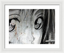 Metallic Anime Girl Eyes 2 Black And White - Framed Print