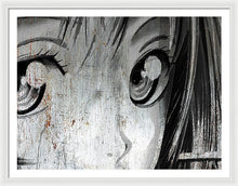 Metallic Anime Girl Eyes 2 Black And White - Framed Print