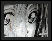 Metallic Anime Girl Eyes 2 Black And White - Framed Print