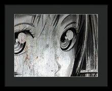 Metallic Anime Girl Eyes 2 Black And White - Framed Print