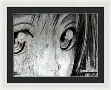 Metallic Anime Girl Eyes 2 Black And White - Framed Print
