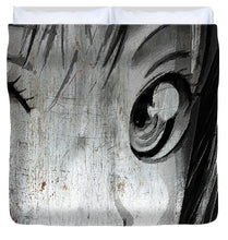 Metallic Anime Girl Eyes 2 Black And White - Duvet Cover