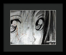 Metallic Anime Girl Eyes 2 Black And White - Framed Print