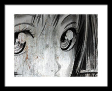 Metallic Anime Girl Eyes 2 Black And White - Framed Print