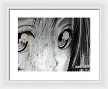 Metallic Anime Girl Eyes 2 Black And White - Framed Print