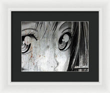 Metallic Anime Girl Eyes 2 Black And White - Framed Print