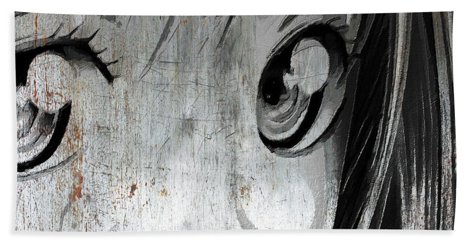 Metallic Anime Girl Eyes 2 Black And White - Bath Towel