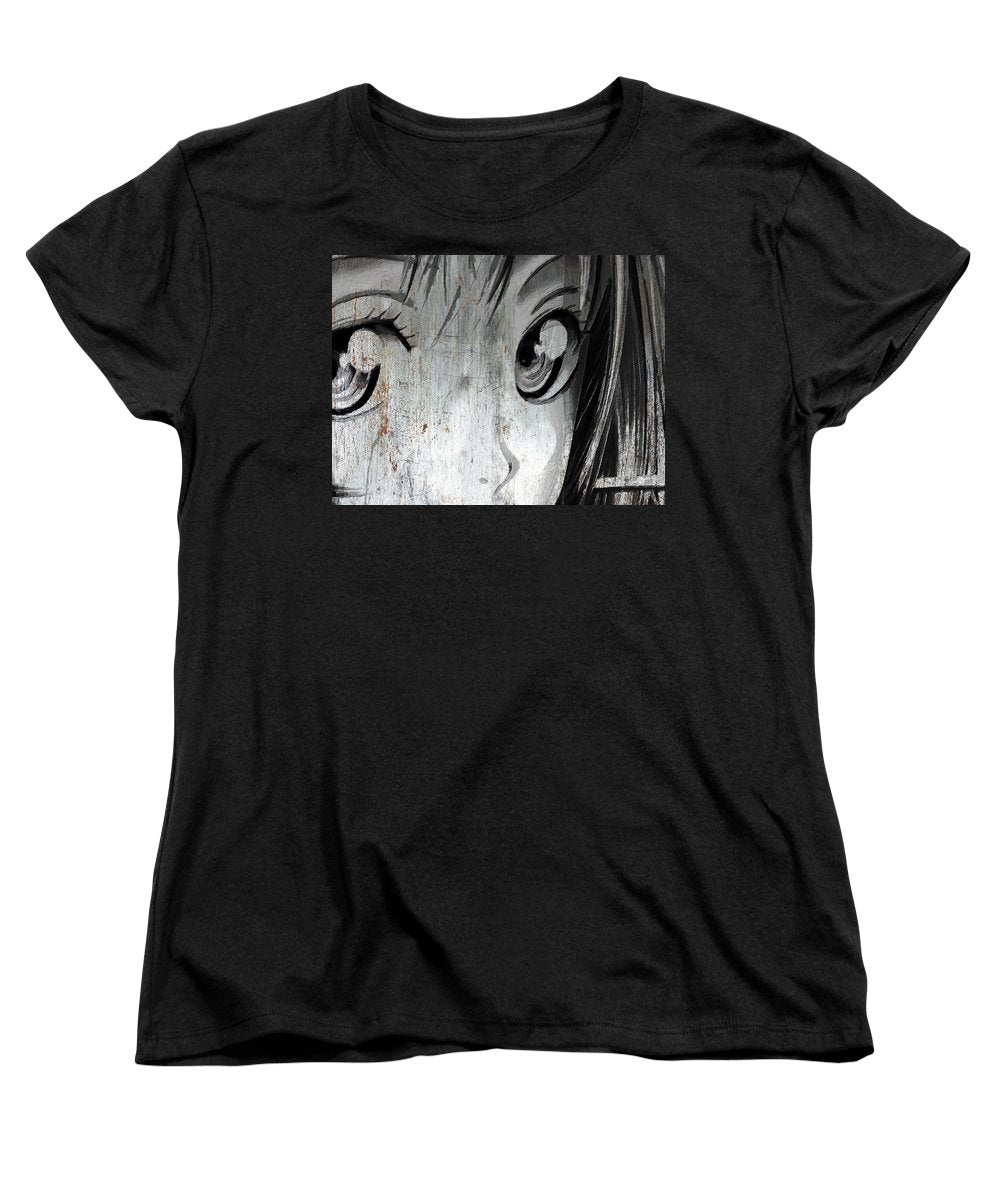 Metallic Anime Girl Eyes 2 Black And White - Women's T-Shirt (Standard Fit)