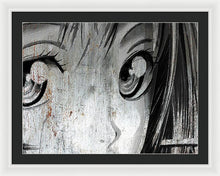 Metallic Anime Girl Eyes 2 Black And White - Framed Print