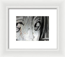 Metallic Anime Girl Eyes 2 Black And White - Framed Print
