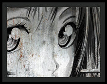 Metallic Anime Girl Eyes 2 Black And White - Framed Print
