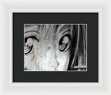 Metallic Anime Girl Eyes 2 Black And White - Framed Print