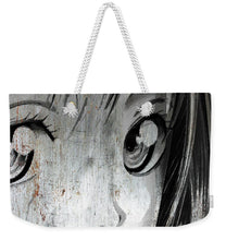 Metallic Anime Girl Eyes 2 Black And White - Weekender Tote Bag