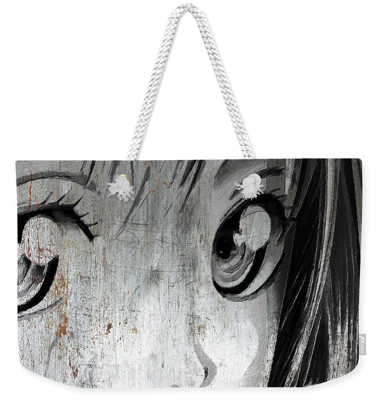 Metallic Anime Girl Eyes 2 Black And White - Weekender Tote Bag