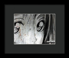 Metallic Anime Girl Eyes 2 Black And White - Framed Print