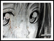 Metallic Anime Girl Eyes 2 Black And White - Framed Print