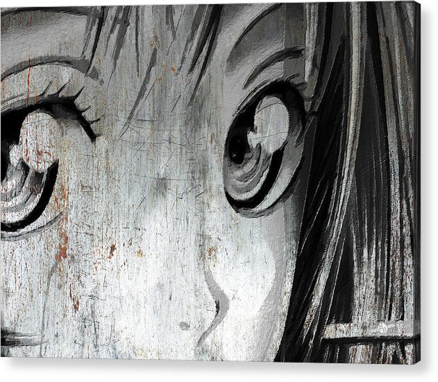 Metallic Anime Girl Eyes 2 Black And White - Acrylic Print