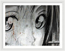 Metallic Anime Girl Eyes 2 Black And White - Framed Print