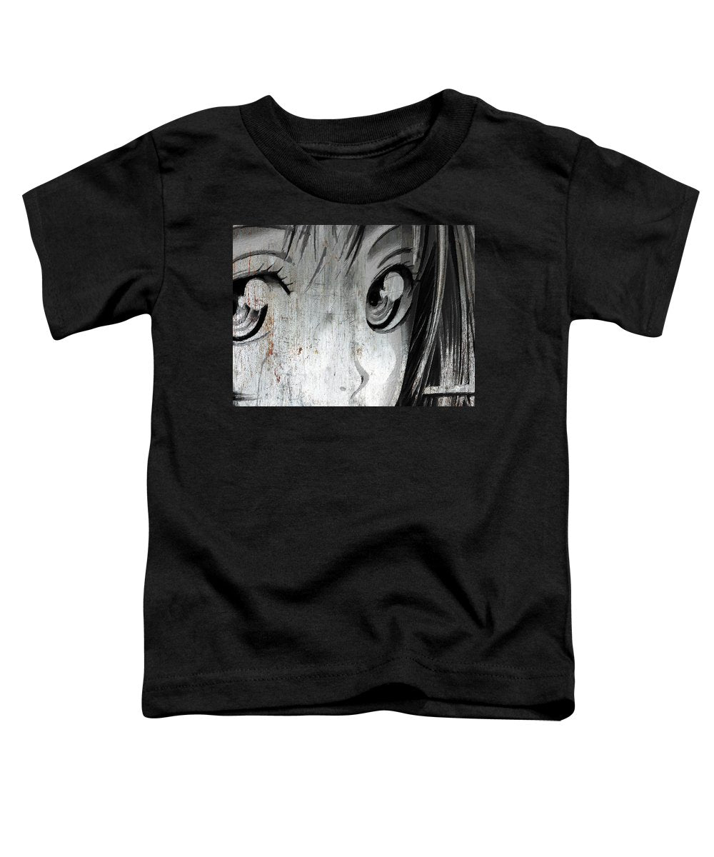 Metallic Anime Girl Eyes 2 Black And White - Toddler T-Shirt