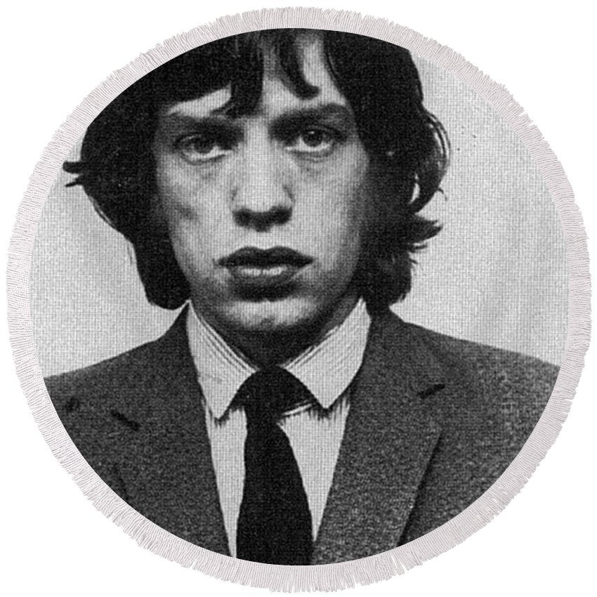 Mick Jagger Mug Shot Vertical - Round Beach Towel