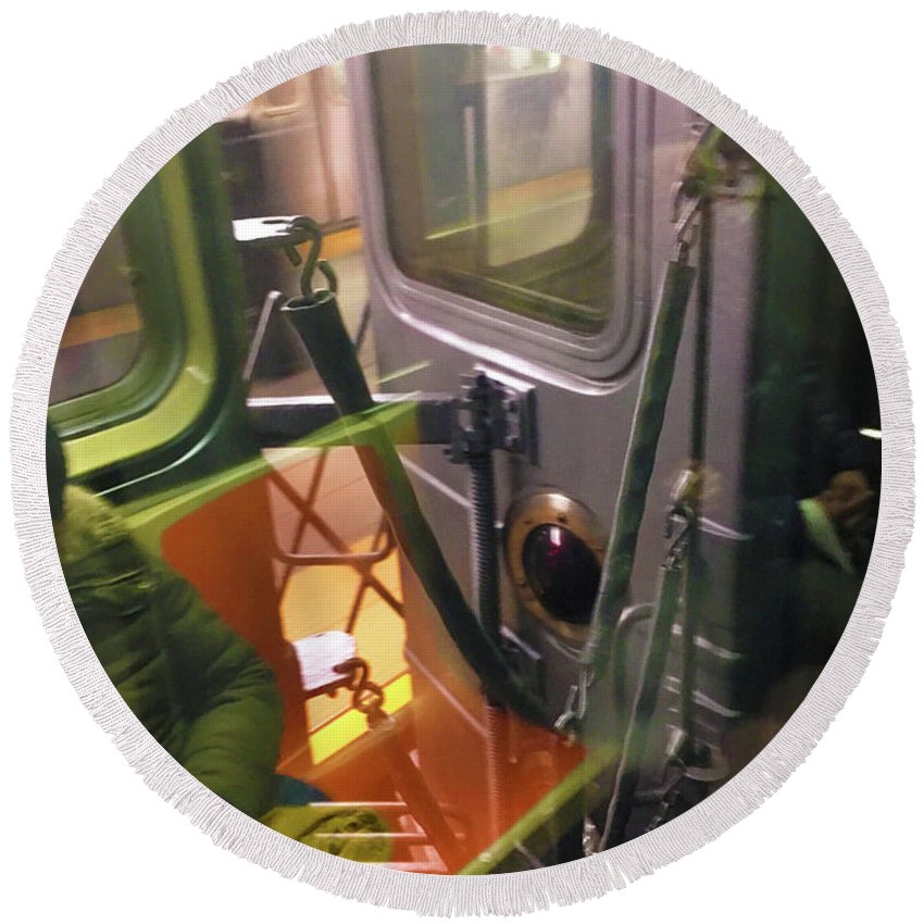 Photo On The New York City Subway - Round Beach Towel