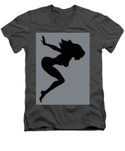 Our Bodies Our Way Future Is Female Feminist Statement Mudflap Girl Diving - Men's V-Neck T-Shirt Men's V-Neck T-Shirt Pixels Charcoal Small 