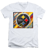 Pittsburgh Steelers Football - Men's V-Neck T-Shirt Men's V-Neck T-Shirt Pixels White Small 
