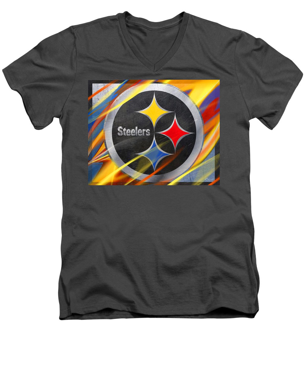 Pittsburgh Steelers Football - Men's V-Neck T-Shirt Men's V-Neck T-Shirt Pixels Charcoal Small 