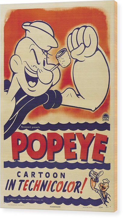 Popeye Technicolor - Wood Print