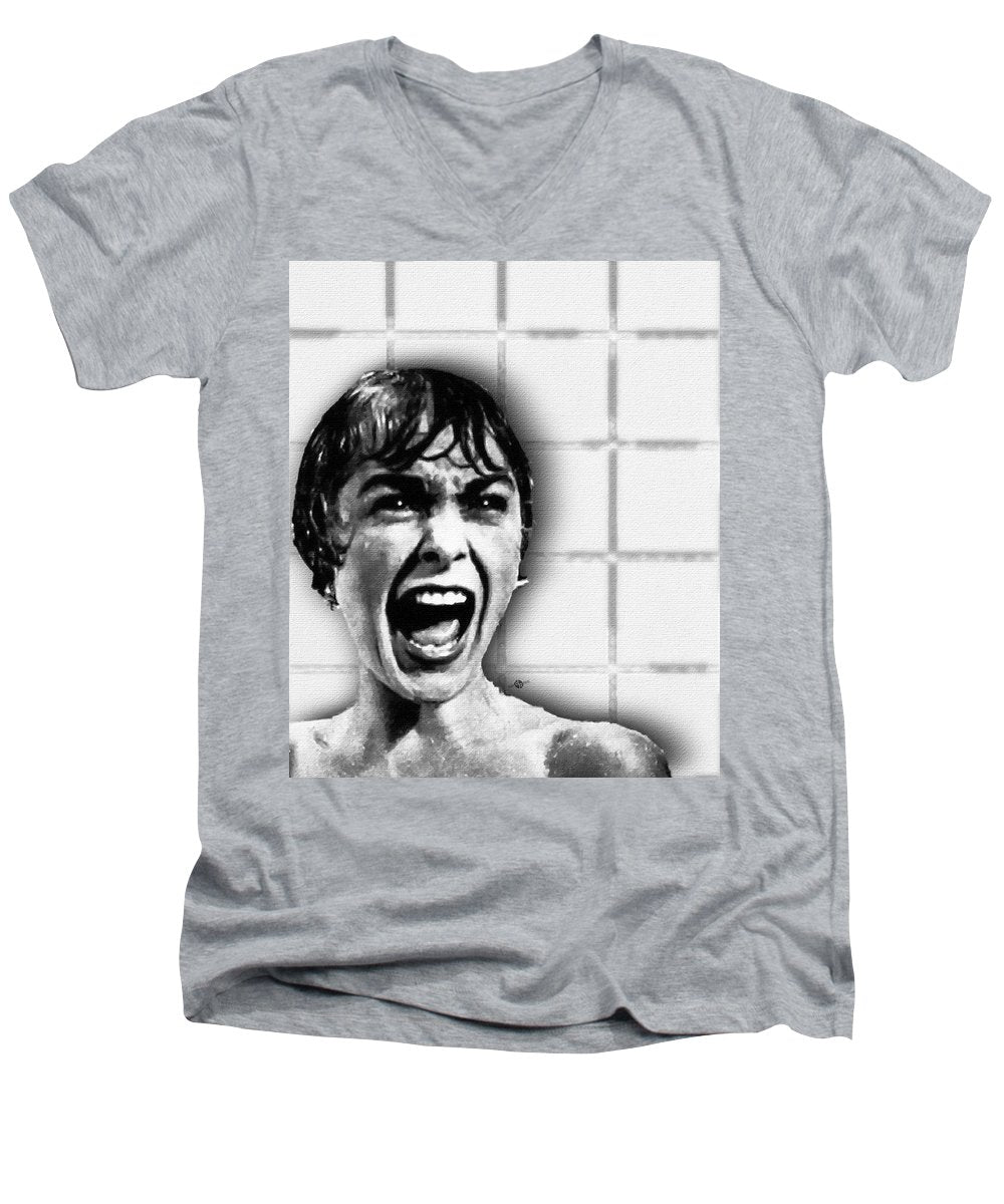 Psycho By Alfred Hitchcock, With Janet Leigh Shower Scene V Black And White - Men's V-Neck T-Shirt