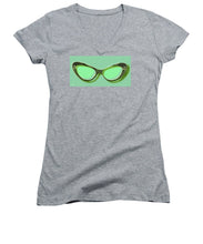 Retro Glasses Funky Pop Mint Green - Women's V-Neck (Athletic Fit)