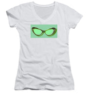 Retro Glasses Funky Pop Mint Green - Women's V-Neck (Athletic Fit)