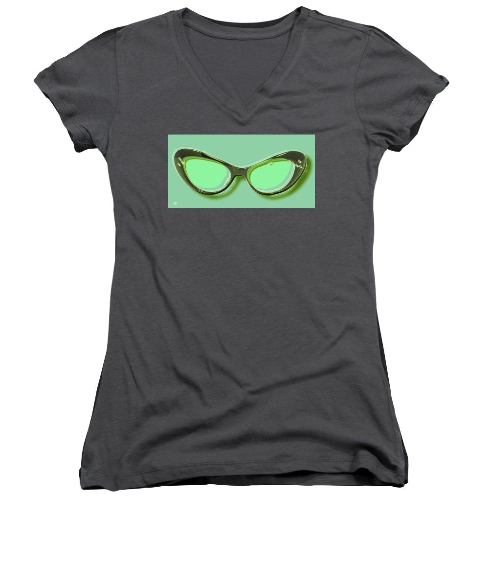 Retro Glasses Funky Pop Mint Green - Women's V-Neck (Athletic Fit)