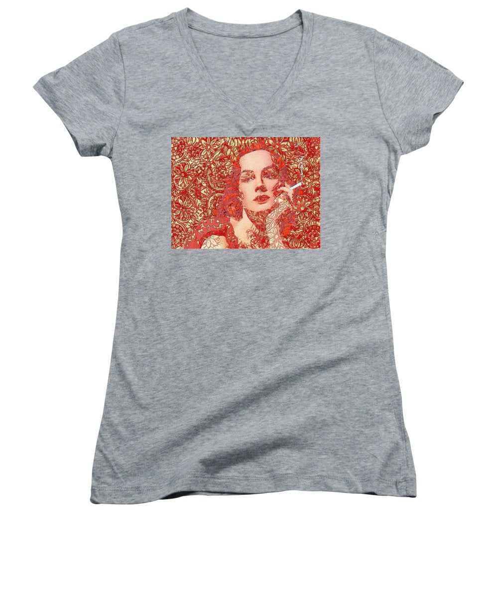 Rise Rubino Red - Women's V-Neck (Athletic Fit) Women's V-Neck (Athletic Fit) Pixels Heather Small 