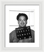 Robert Downey Jr Mug Shot 1999 Black And White - Framed Print