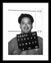 Robert Downey Jr Mug Shot 1999 Black And White - Framed Print