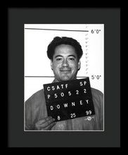Robert Downey Jr Mug Shot 1999 Black And White - Framed Print