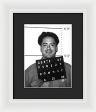 Robert Downey Jr Mug Shot 1999 Black And White - Framed Print