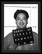 Robert Downey Jr Mug Shot 1999 Black And White - Framed Print