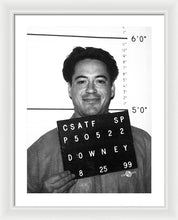 Robert Downey Jr Mug Shot 1999 Black And White - Framed Print