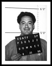 Robert Downey Jr Mug Shot 1999 Black And White - Framed Print