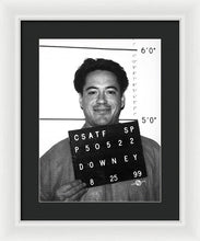 Robert Downey Jr Mug Shot 1999 Black And White - Framed Print