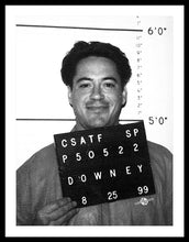 Robert Downey Jr Mug Shot 1999 Black And White - Framed Print
